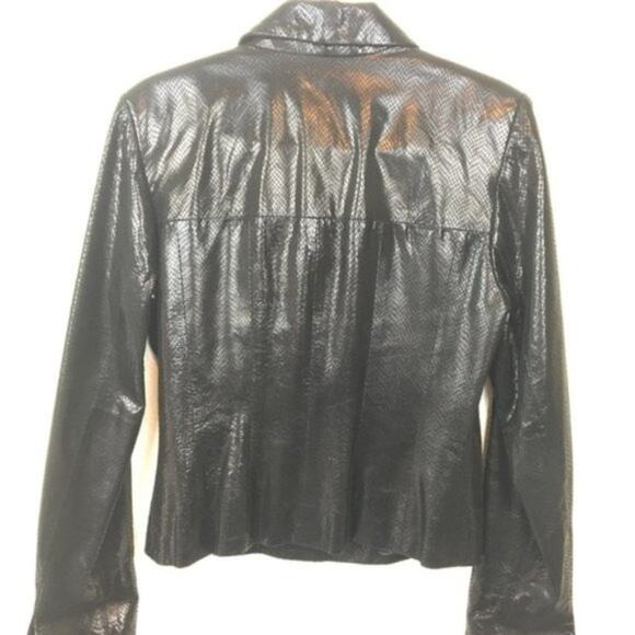 Cache Leather Jacket Vintage Snakeskin Embossed Black Glam Goddess Retro Size 6 - Picture 5 of 13